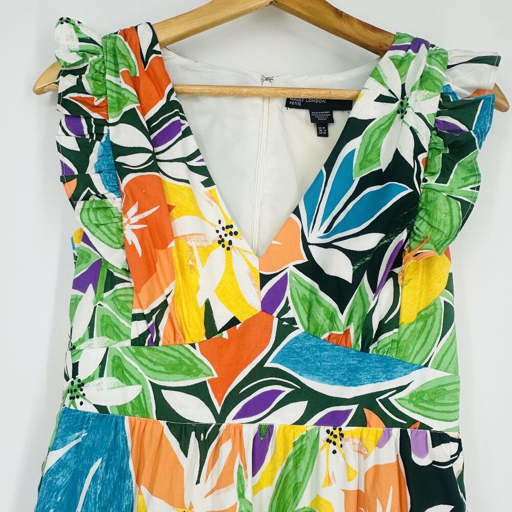 Maggy London Multicolor Floral Sleeveless V-Neck Ruffle Zip Maxi Dress Petite 4 - Picture 5 of 12